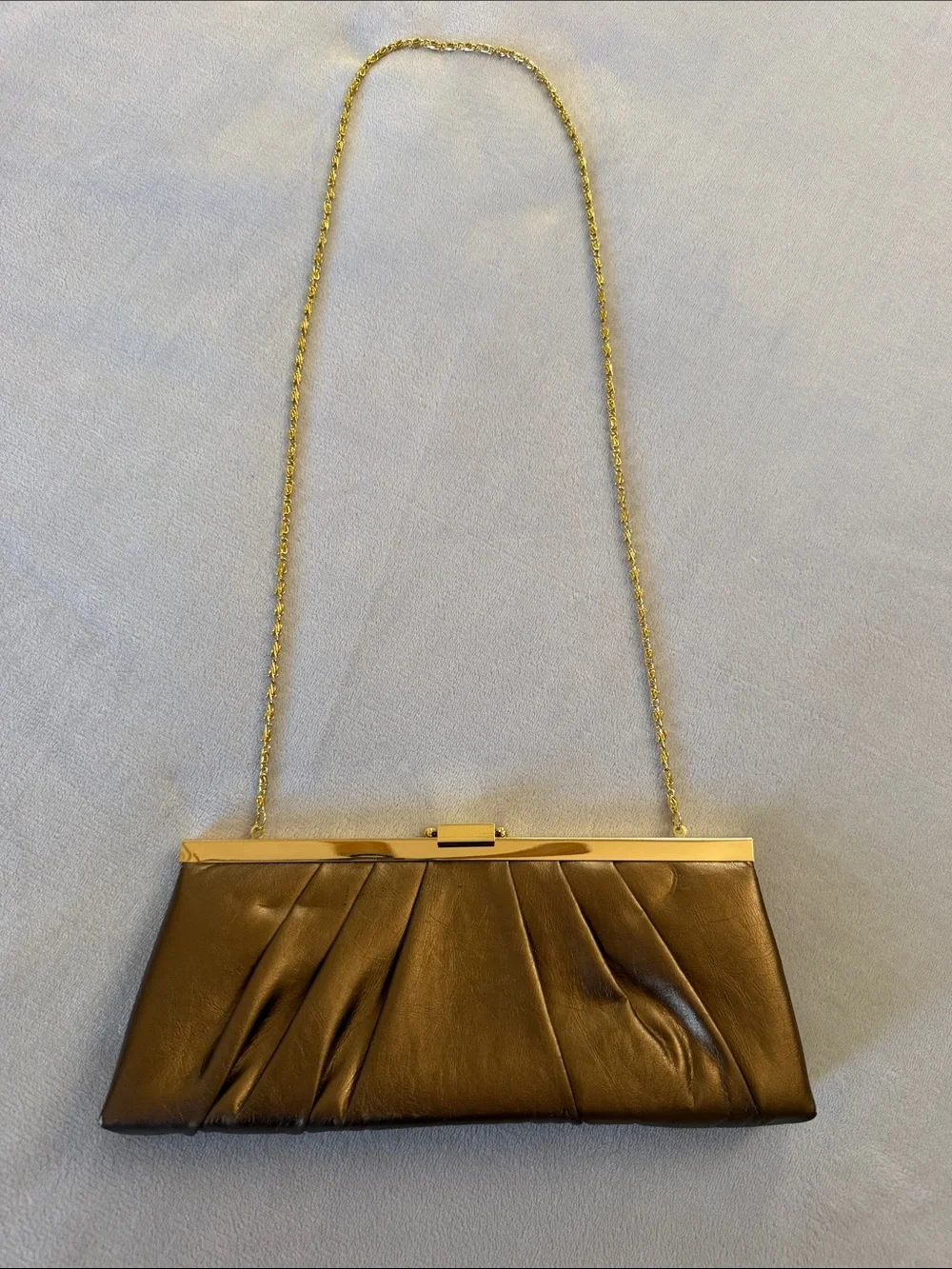 Jessica McClintock Metallic Gold Pleated Frame Clutch